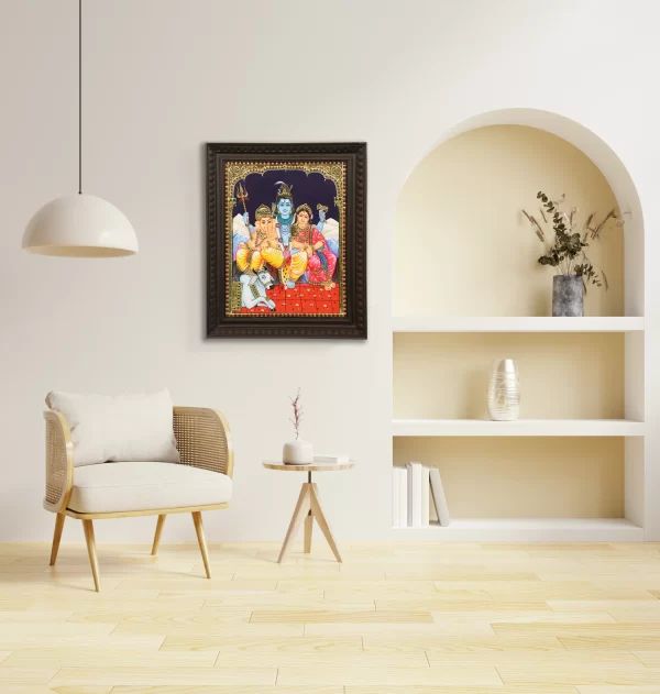 Siva Parvathi Ganesha Tanjore Painting